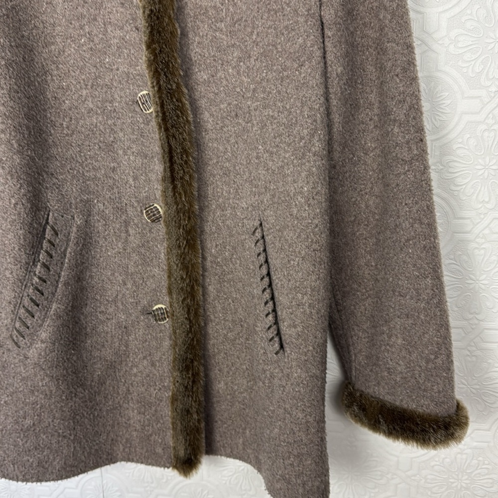 J Jill Vintage Wool Coat Jacket Taupe Fur Natural Organic XS Pea Coat Warm - Picture 4 of 9